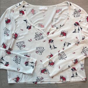 Colsie Christmas Pajama Long Sleeve Top White Dogs Boxy White Medium